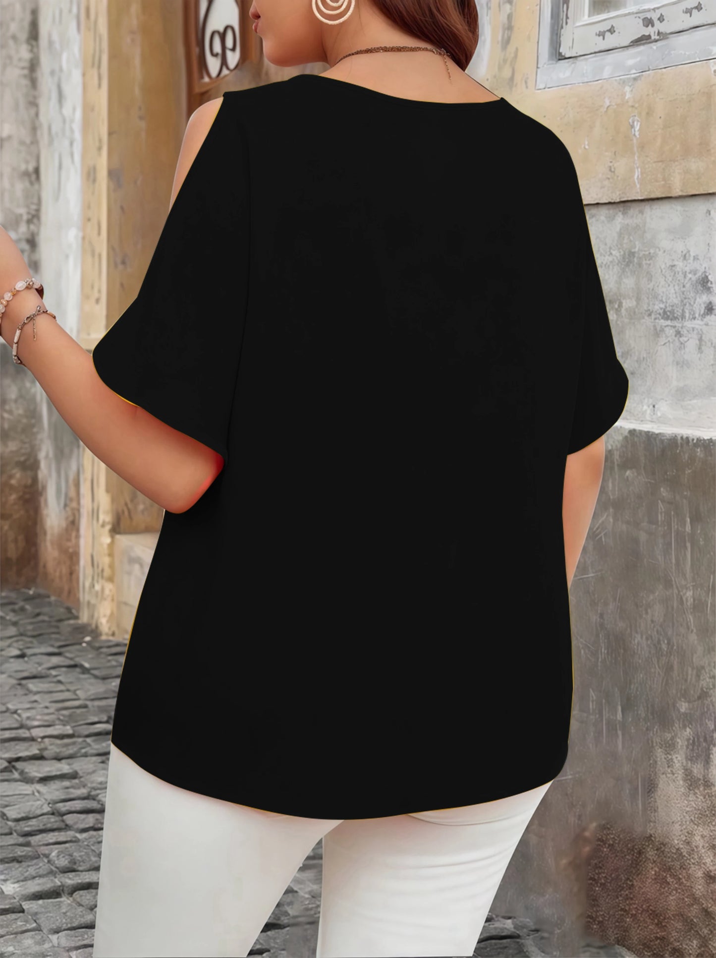 Off-Shoulder Wave V-Neck T-Shirt