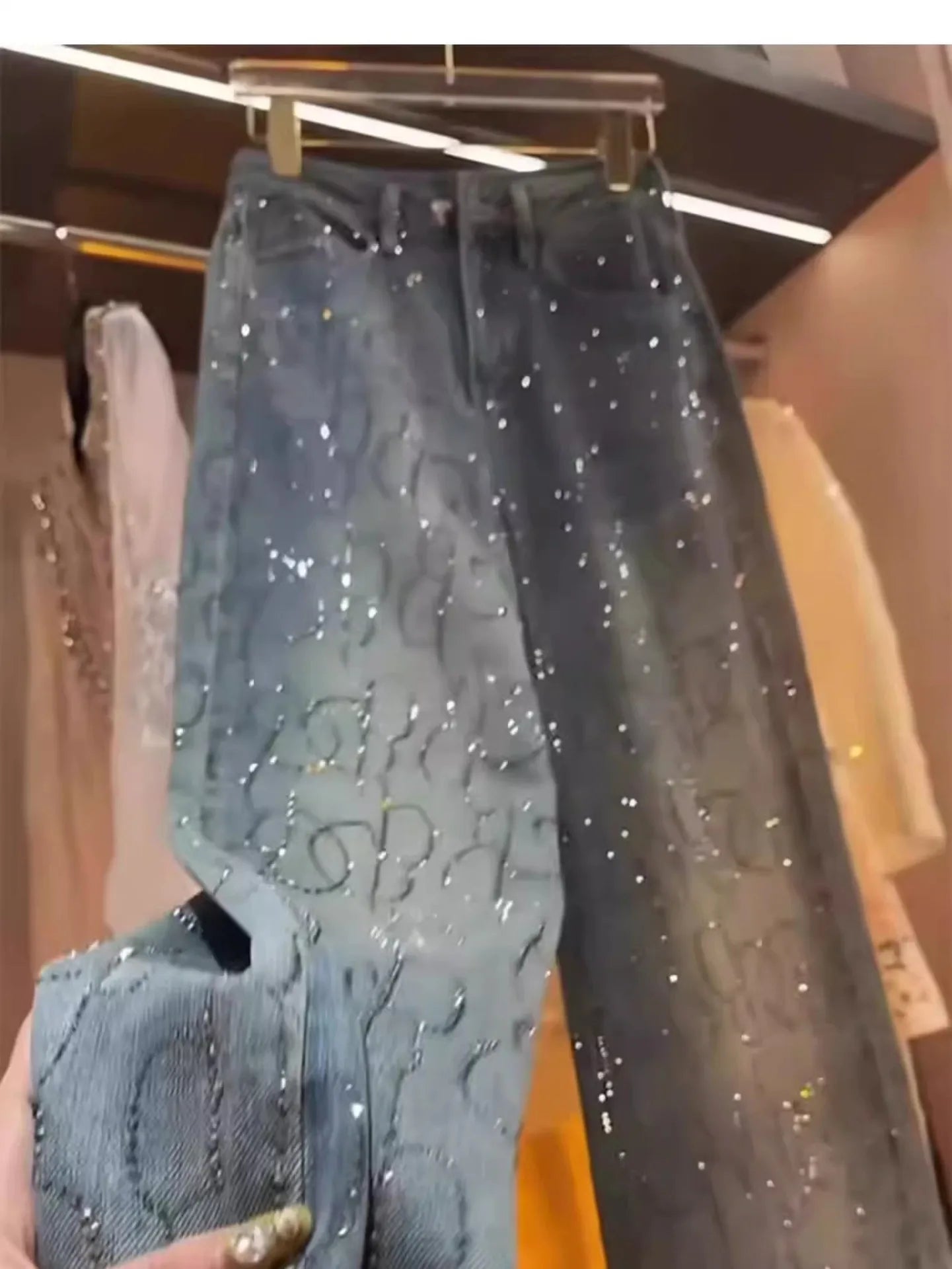 Diamonds Beaded Denim Pants