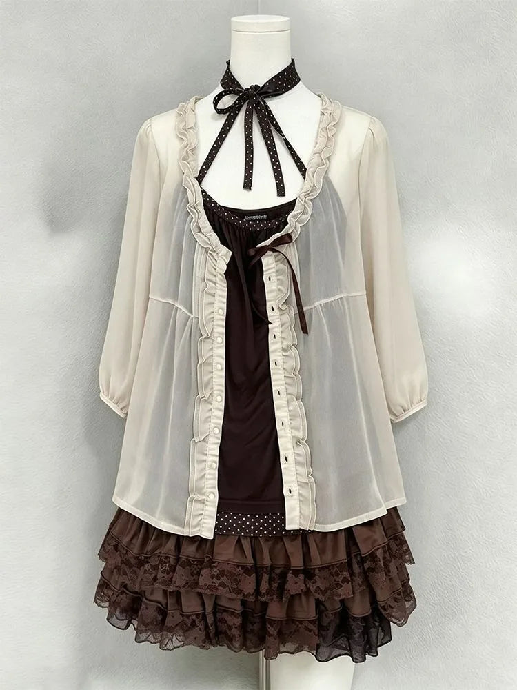 Ruffle Cardigan Casual Vest Mini Skirt Set