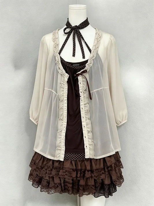 Ruffle Cardigan Casual Vest Mini Skirt Set