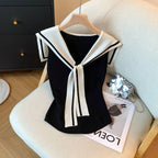 Sailor Collar Contrast Thin Knitted Tank