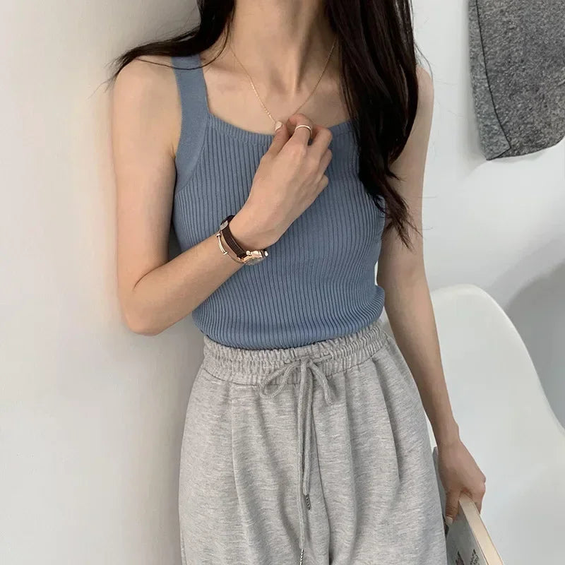 Ribbed Square-Neck Tank Top
