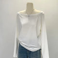 One Shoulder Cotton Slant Shoulder Long Sleeve Top