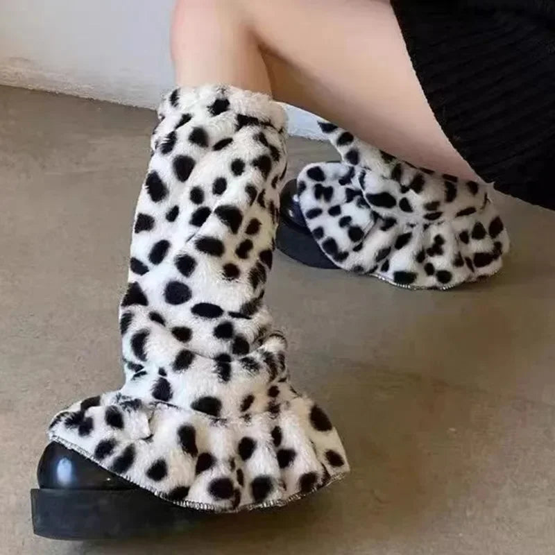 Leopard Fur Boot Socks for Women Y2K Plush Leg Warmers Thigh High Sexy Leg Covers Harajuku Boot Cuffs Socks Lolita Garter Socks