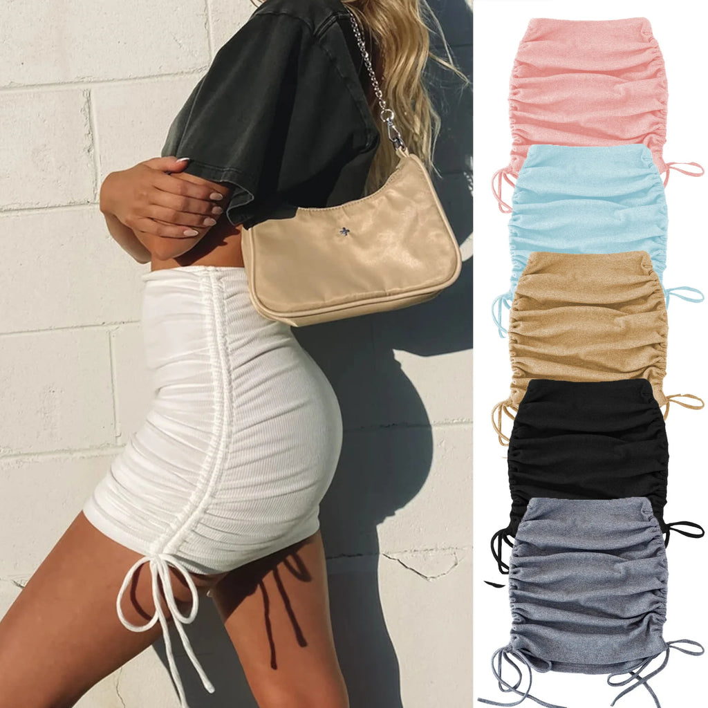 Solid Color Drawstring Ruched Skirt
