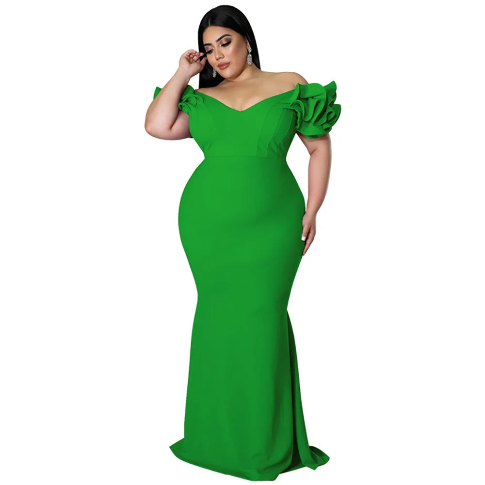 Wmstar Plus Slip Hem Ruffle Sleeve Maxi Dress