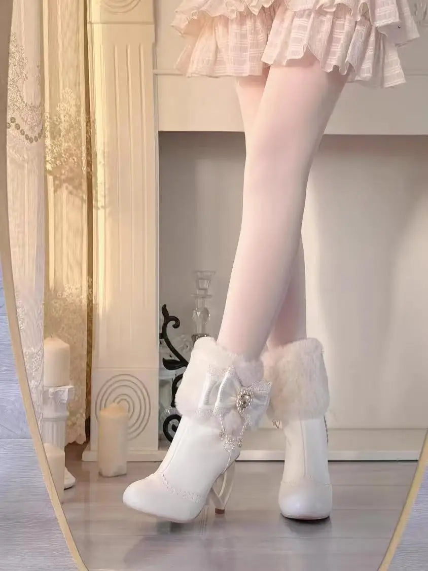Bow Heart-shaped with Pearl Jewelry Boots
