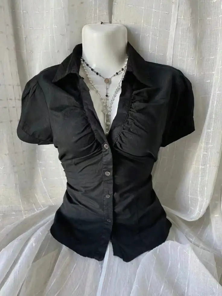 Pinstripe Short-Sleeve Fitted Shirt