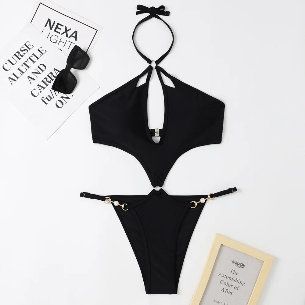 Pearl Chains String Hollow Out Monokini