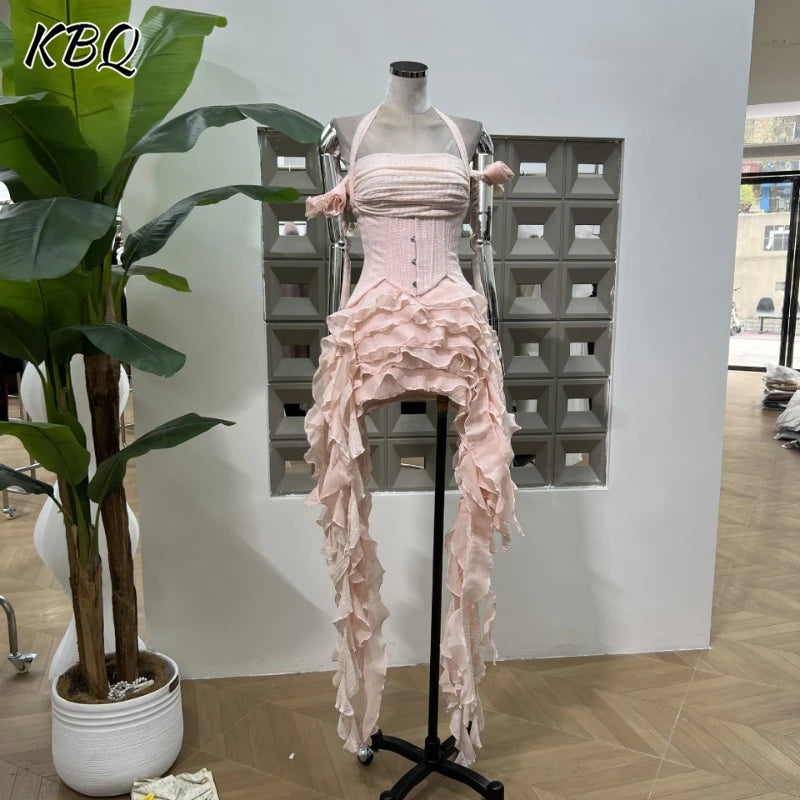 Solid Spliced Tassel Irregular Mini Dress