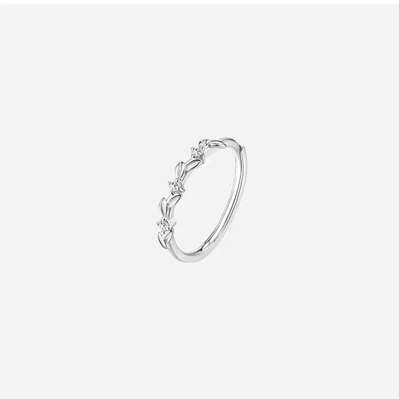 925 Sterling Silver Zircon Ear of Wheat Adjustable Ring