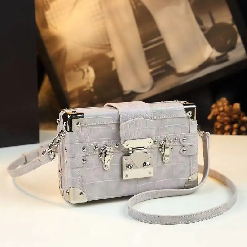 Leather Crocodile Pattern Box Shoulder Crossbody Bag