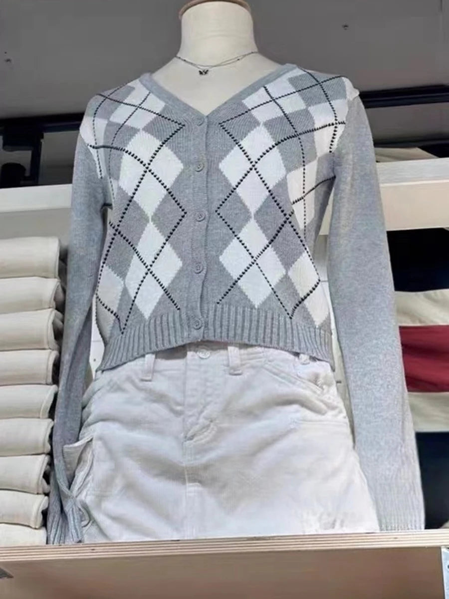 Diamond Jacquard Button Cardigan