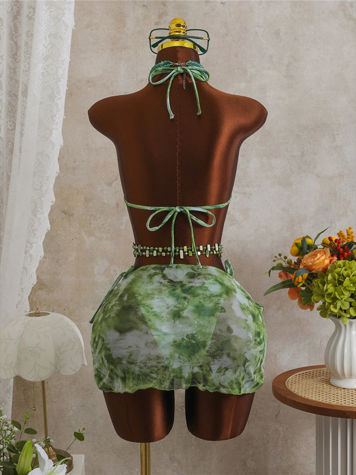 Veinkueeni Skirt Tie Dye Halter Bikini