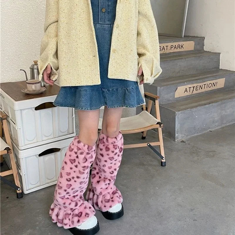 Leopard Fur Boot Socks for Women Y2K Plush Leg Warmers Thigh High Sexy Leg Covers Harajuku Boot Cuffs Socks Lolita Garter Socks