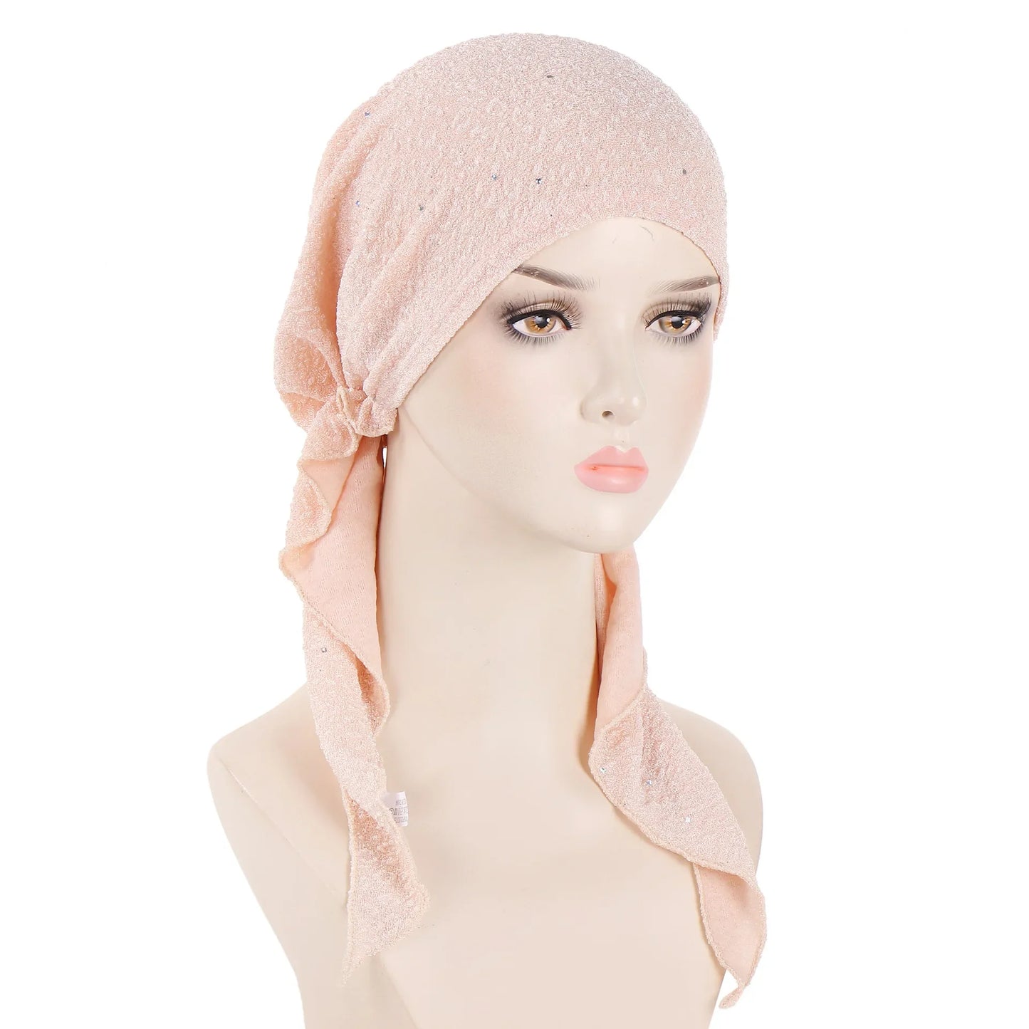 Shiny Glitter Elastic Solid Color Pre-Tied Hijabs Wrap Head Scarf Muslim Turban Bonnet for Women Inner Hat Turbantes Caps Mujer