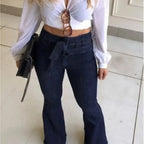 Solid Color High Waist Flare Pants