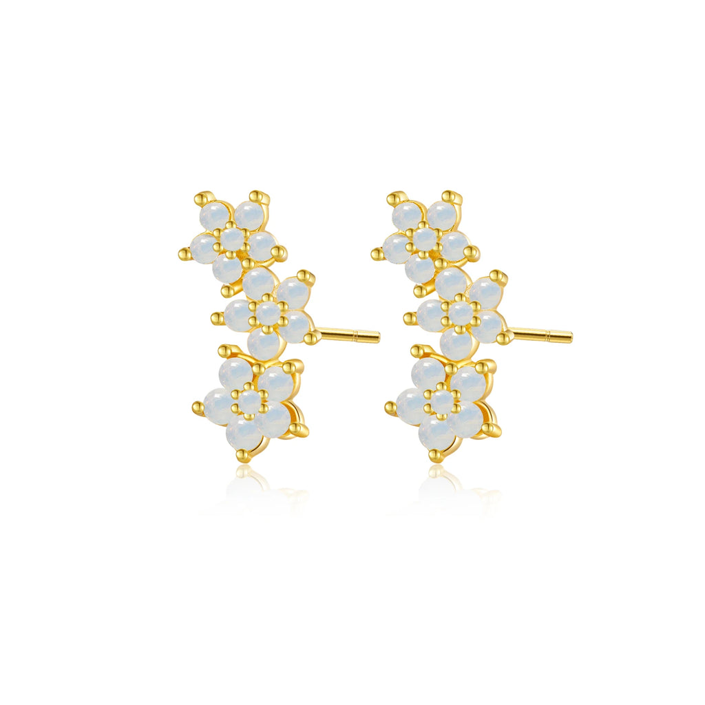 925 Sterling Silver Three Flower Stud Earring