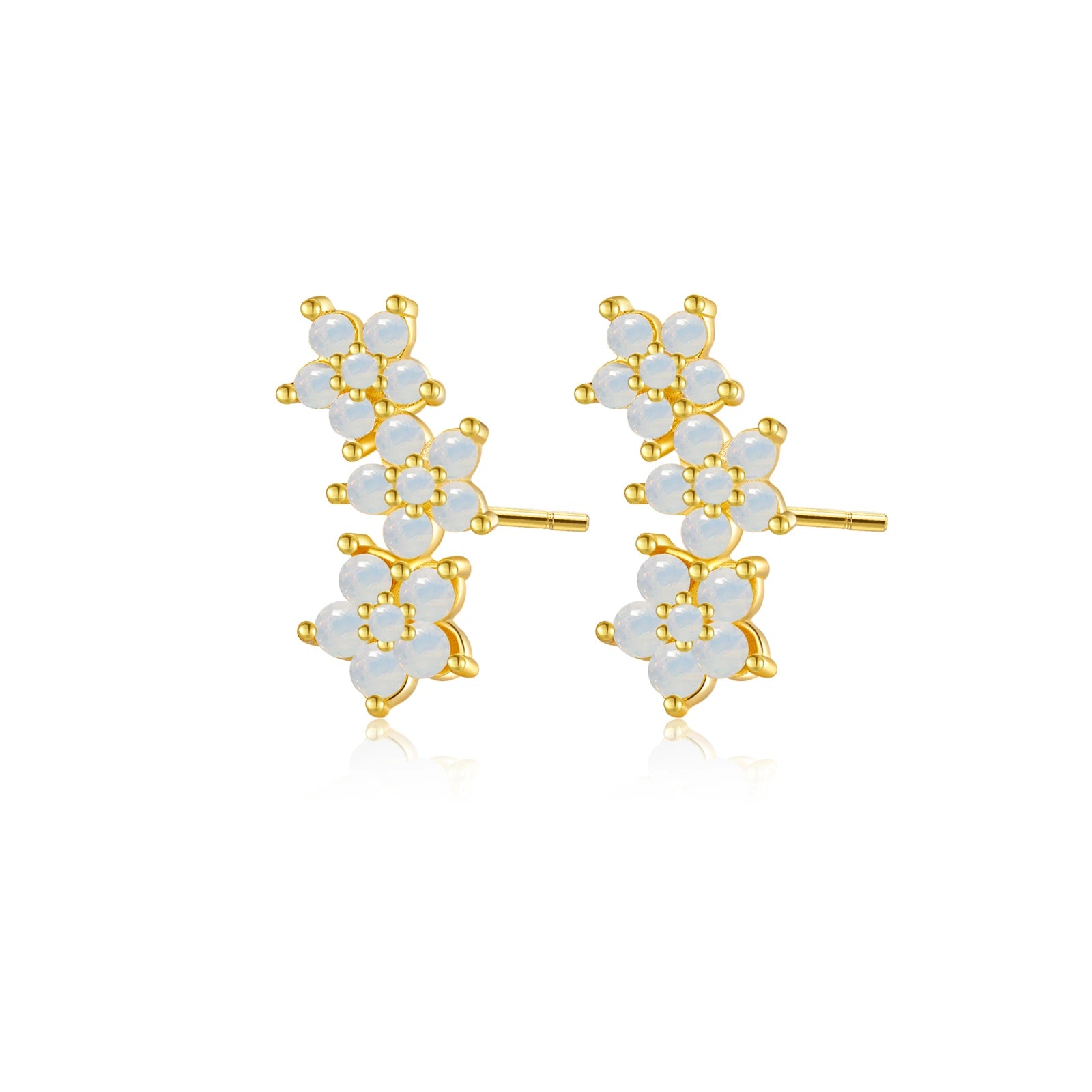 925 Sterling Silver Three Flower Stud Earring