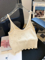 Solid V-Neck Eyelet Spaghetti Top