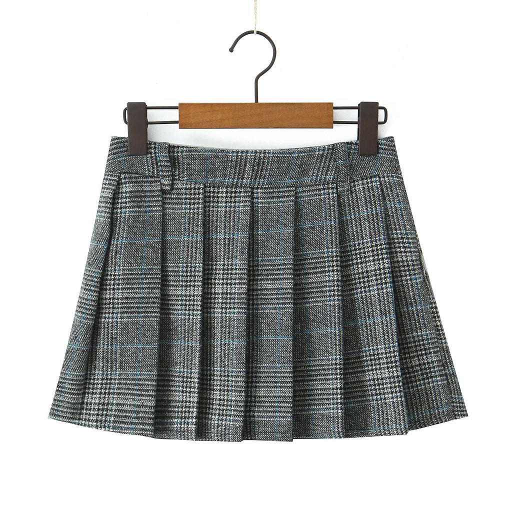 Plaid Tweed Mini Pleated Skirt
