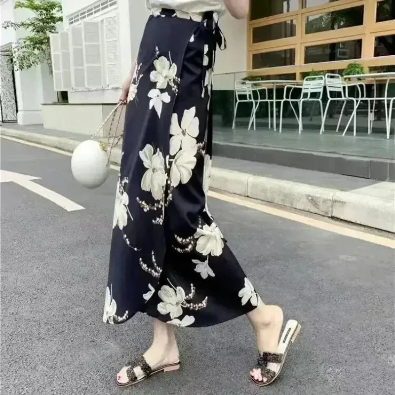 High Waisted Lace-Up Wrap Midi Skirt