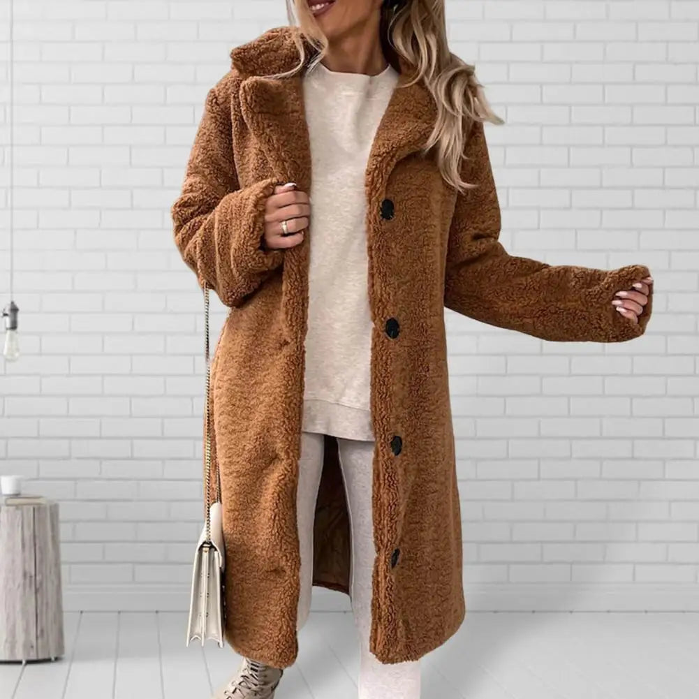 Plush Fleece Lapel Jacket with Buttons