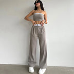 Solid Color Sleeveless Vest Bra & Pants Set