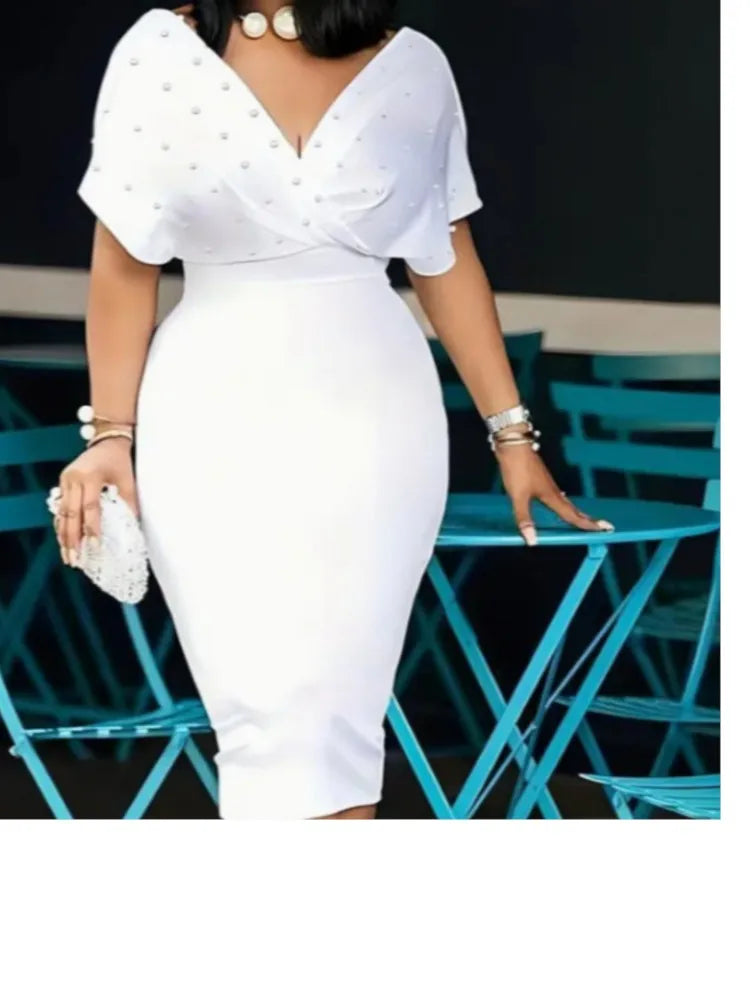 Pink Pearl Embellished Midi Bodycon Dress