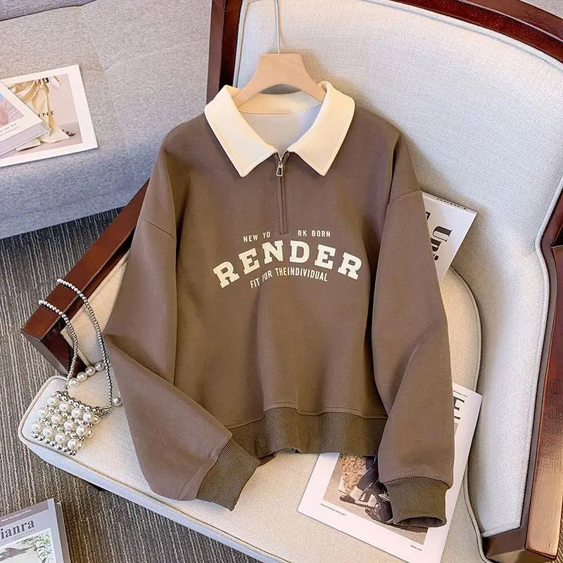 Turn Down Collar Spliced Sweatshirt