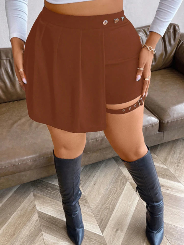 High Waist Pleated Button Skirt