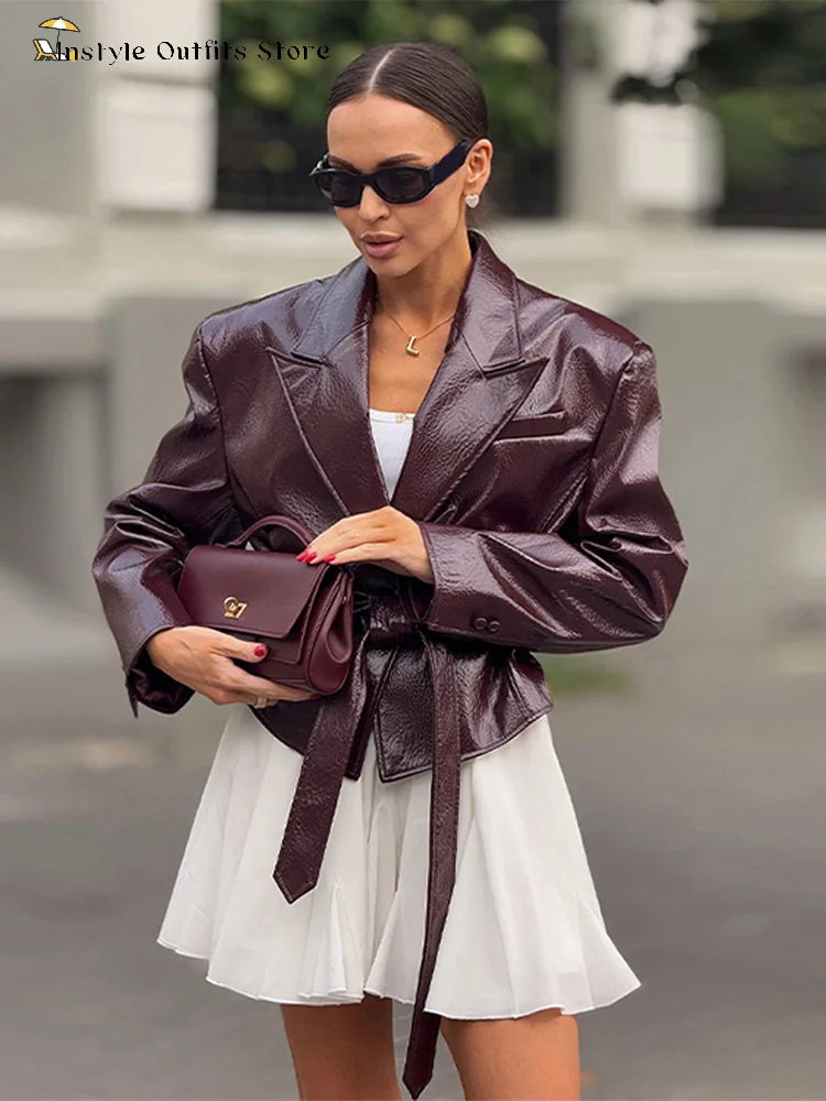 PU Leather Belted Jacket
