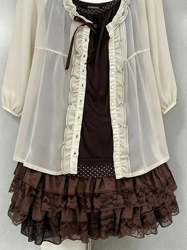 Ruffle Cardigan Casual Vest Mini Skirt Set