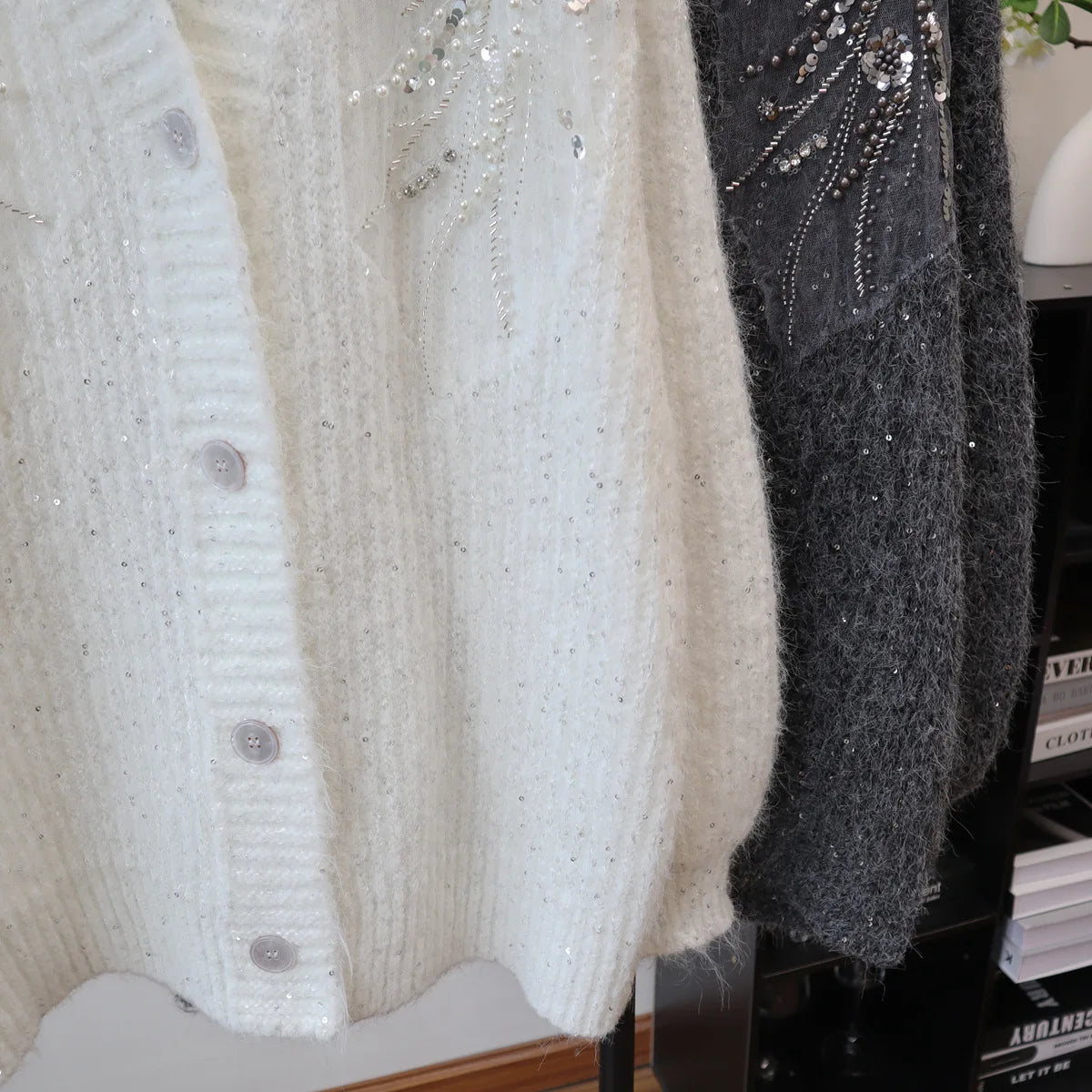 Knitted V Neck Sequins Cardigan