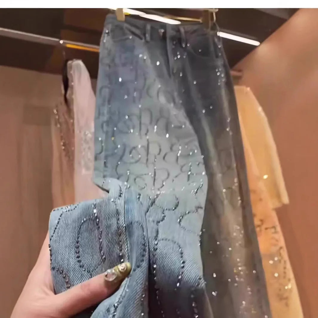 Diamonds Beaded Denim Pants