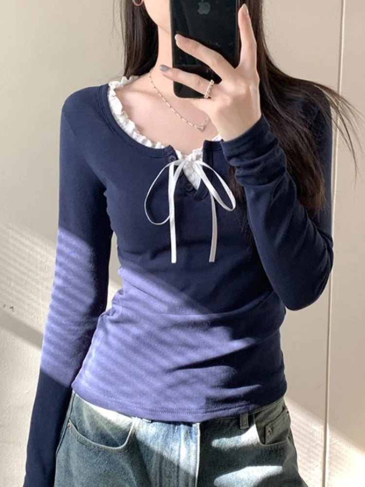 Bow Simple Patchwork Tee