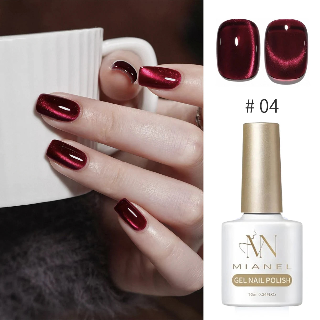 10ML 1-8PCS Red Cat Eye Nail Polish Red Nails 2026 New Cherry Wine Deep Red Glass Bead Magnet Cat Eye Spear Crystal Gel