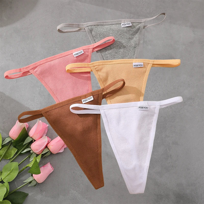 FINETOO 5PCS/Set Sexy G-string S-XL Cotton Girls Panties Women's Pantys Female Underpant Ladies Thong Lingerie Bikini Underwear