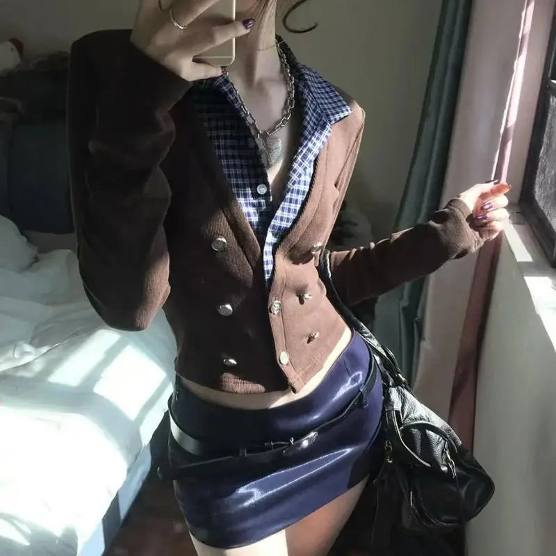 Long Sleeve Fake Two Piece Tops