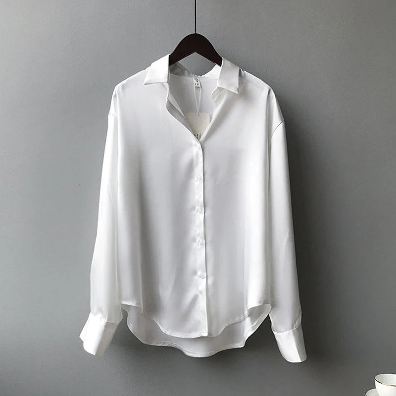 Fall Turn-down Collar Satin Loose Shirt