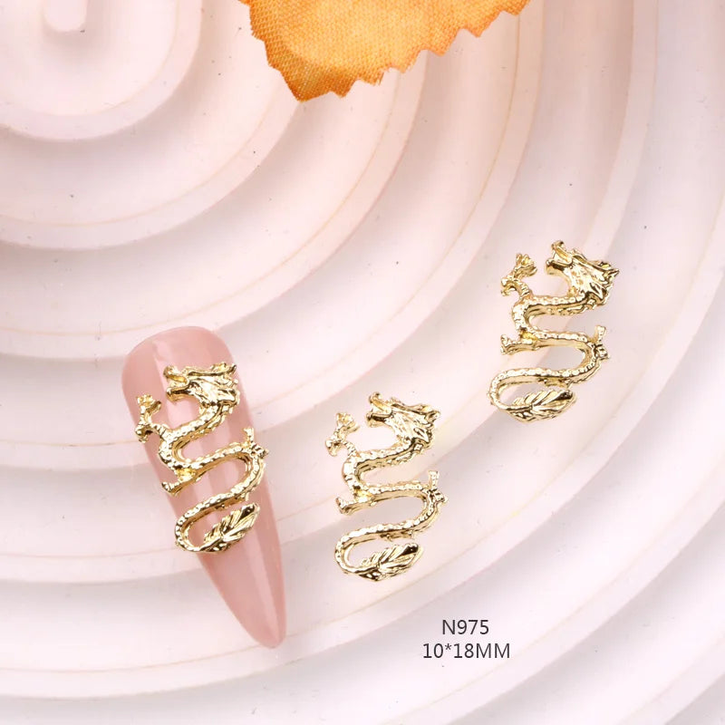 TSZS 10pcs/lot 2024 3D Alloy Silver Gold Chinese Dragon Nail Decorations New Year Chinese Dragon Nail Art Charms