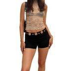 Metal Hole Decor Waist Elastic Low Rise Bodycon Shorts