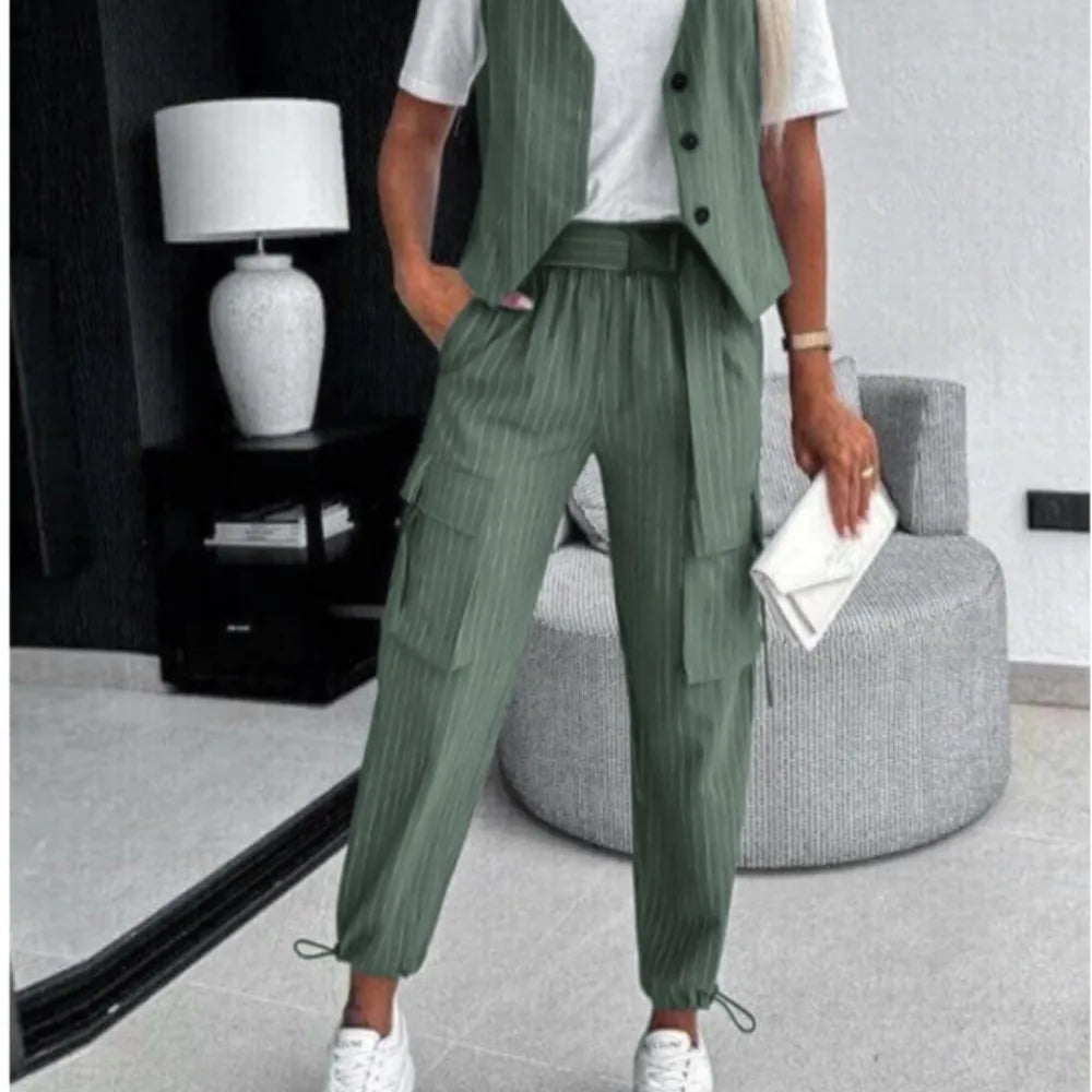 Striped Printed Vest Trousers 2-Piece Set