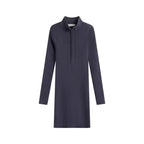 Solid Zipper Deep V-Neck Dress