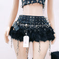 Spiked Corset with Chain Detail and Faux Fur Trim Skirt Set