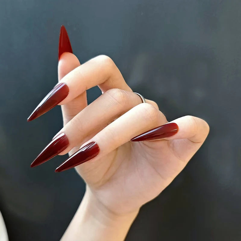 24pcs Extra Long Stiletto French Style Fake Nails