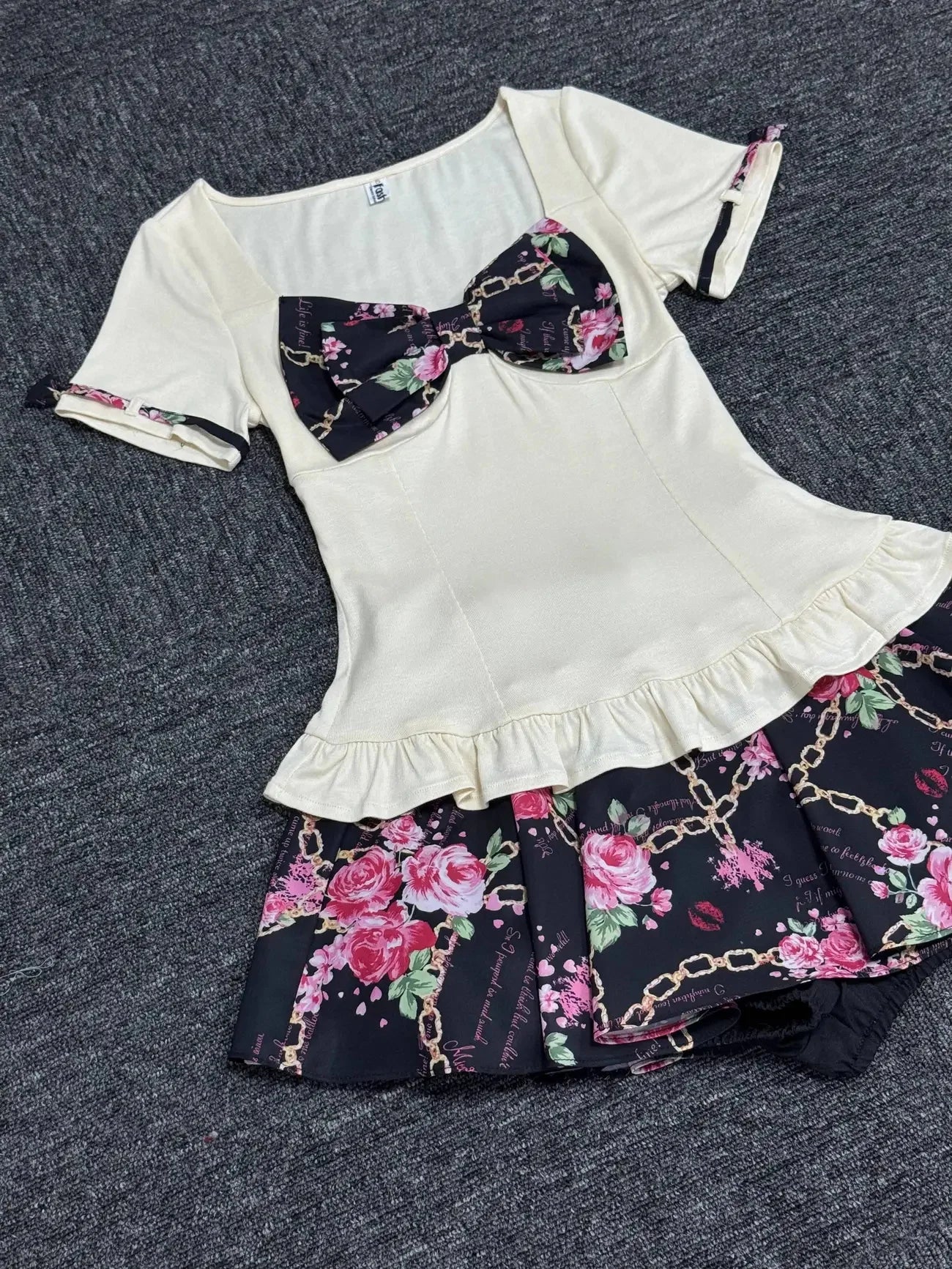 Bow Top + Short Skirt Set