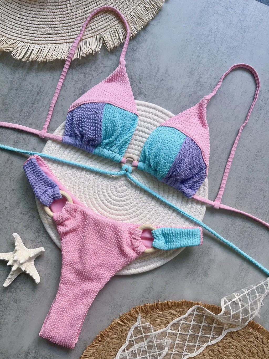 Spliced Solid Color Bikini
