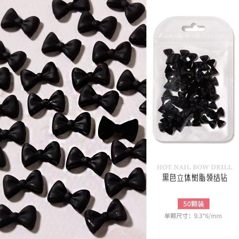 50PCS Aurora Acrylic 3D Nail Art Bow Charm For Nails Decoration Design Kawaii Manicure Accessories Bow-knot DIY Craft Supplies