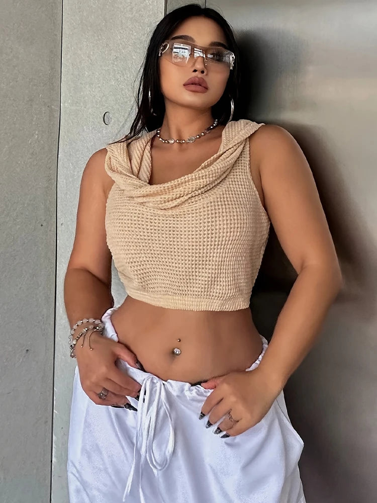 Hooded Sleeveless Knitted Top
